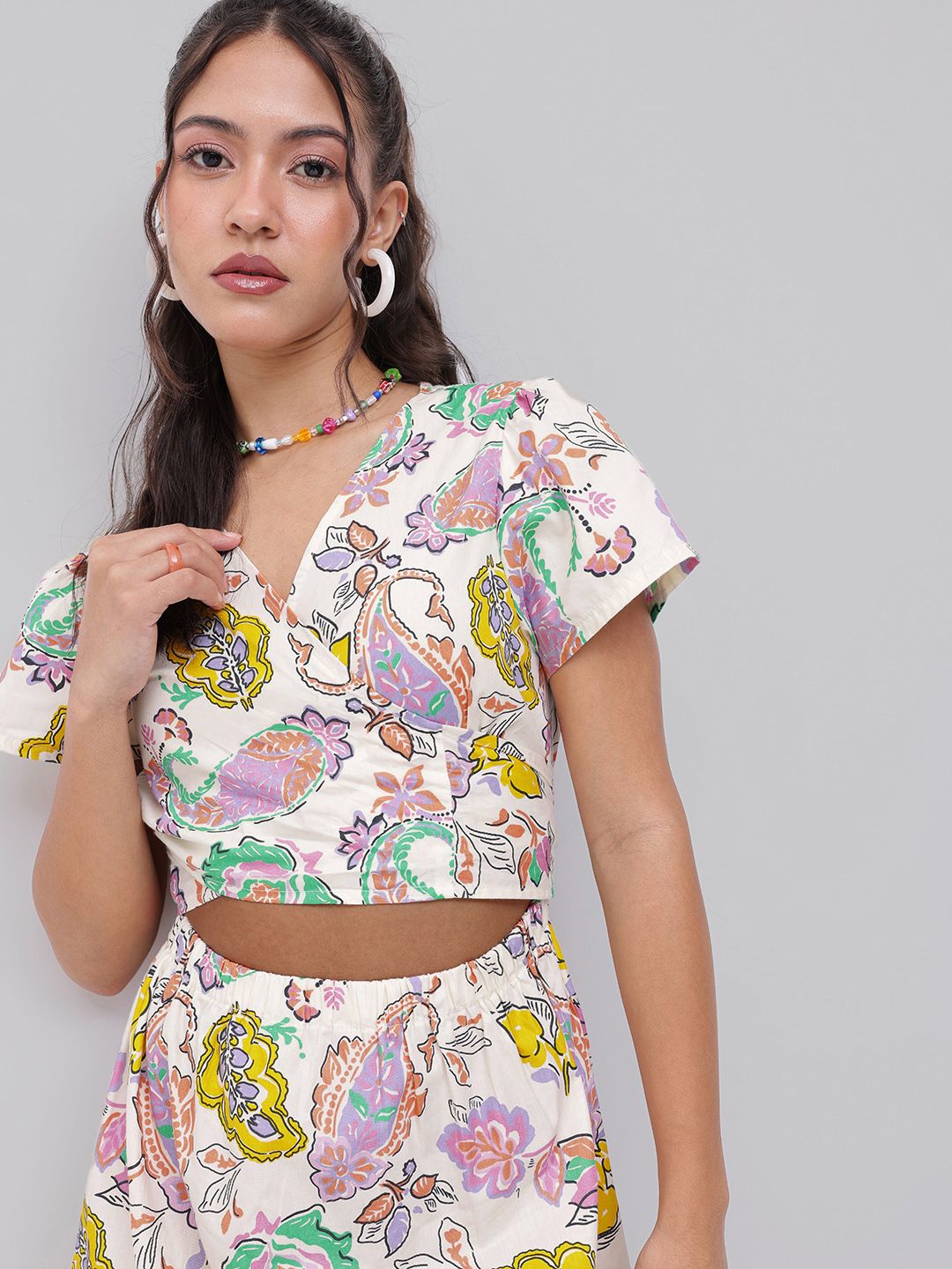 DressBerry Buta Motif Print Tie-Up Neck With Wrap Style Cut Out Detail A-Line Mini Dress