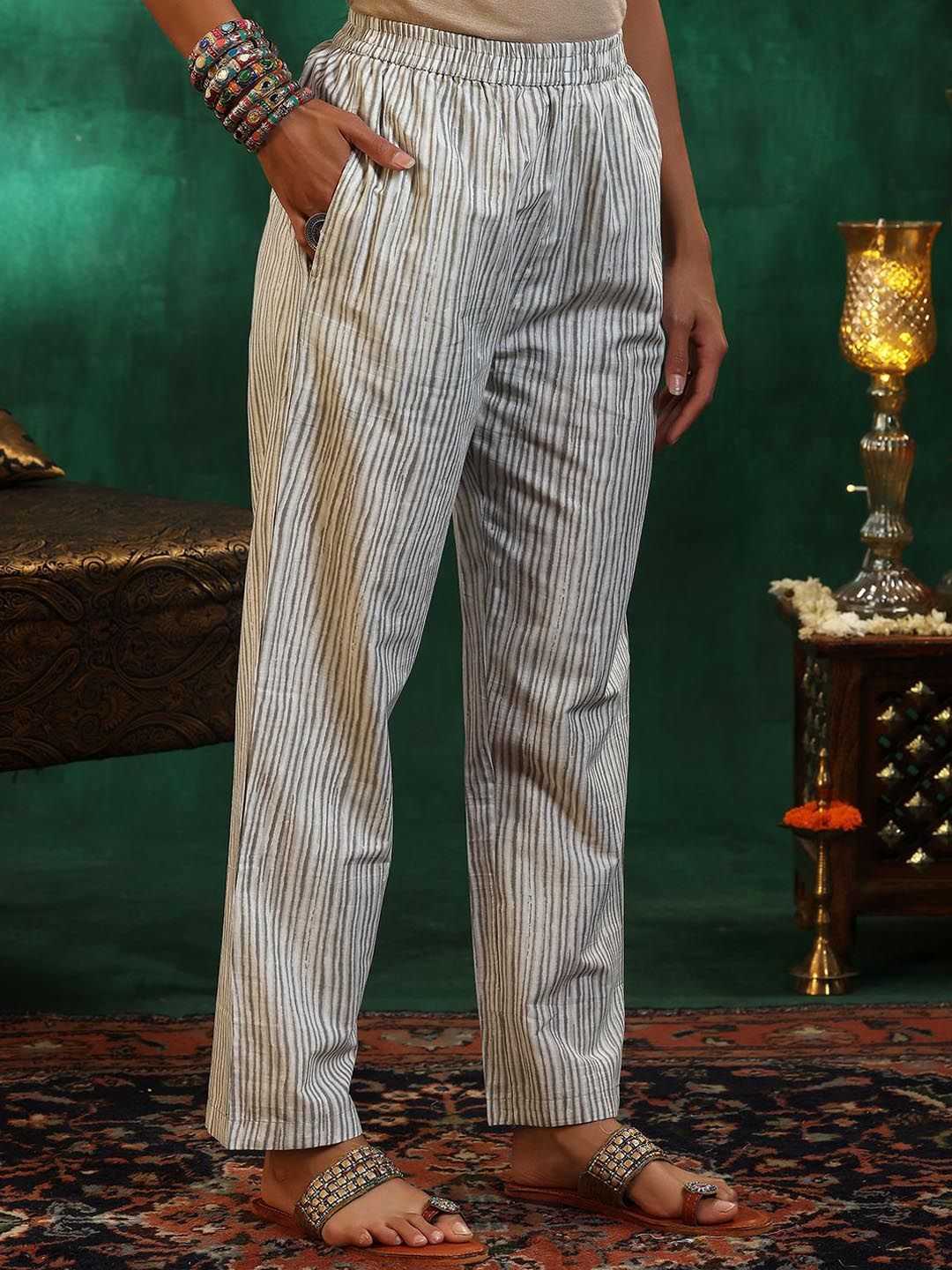 Libas Ethnic Motifs Printed Sequinned Pure Cotton A Line Kurta with Trousers & Dupatta