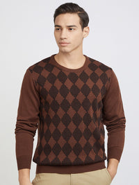 Raymond Men Brown & Black Geometric Patterned Pullover