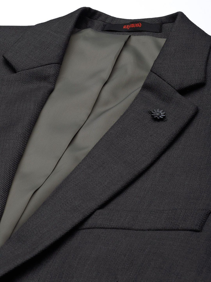 Raymond Men Charcoal Grey Slim Fit Self Design Single-Breasted Formal Blazer