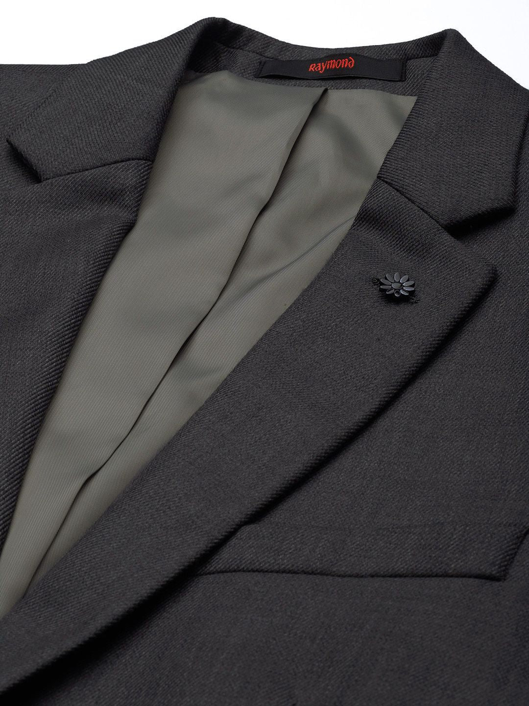 Raymond Men Charcoal Grey Slim Fit Self Design Single-Breasted Formal Blazer