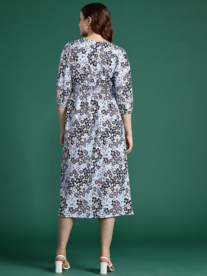 DressBerry Floral Print Puff Sleeve Fit & Flare Midi Dress
