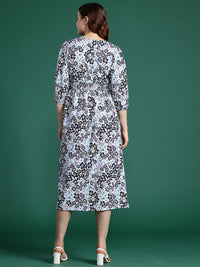 DressBerry Floral Print Puff Sleeve Fit & Flare Midi Dress