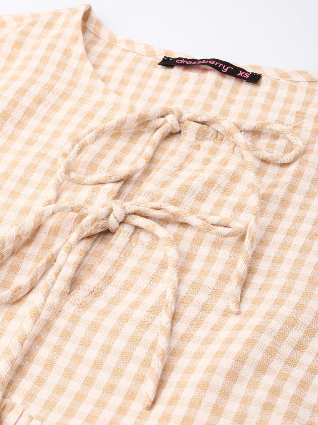 DressBerry Preppy Chic Checked Tie-Up Neck A-line Mini Dress