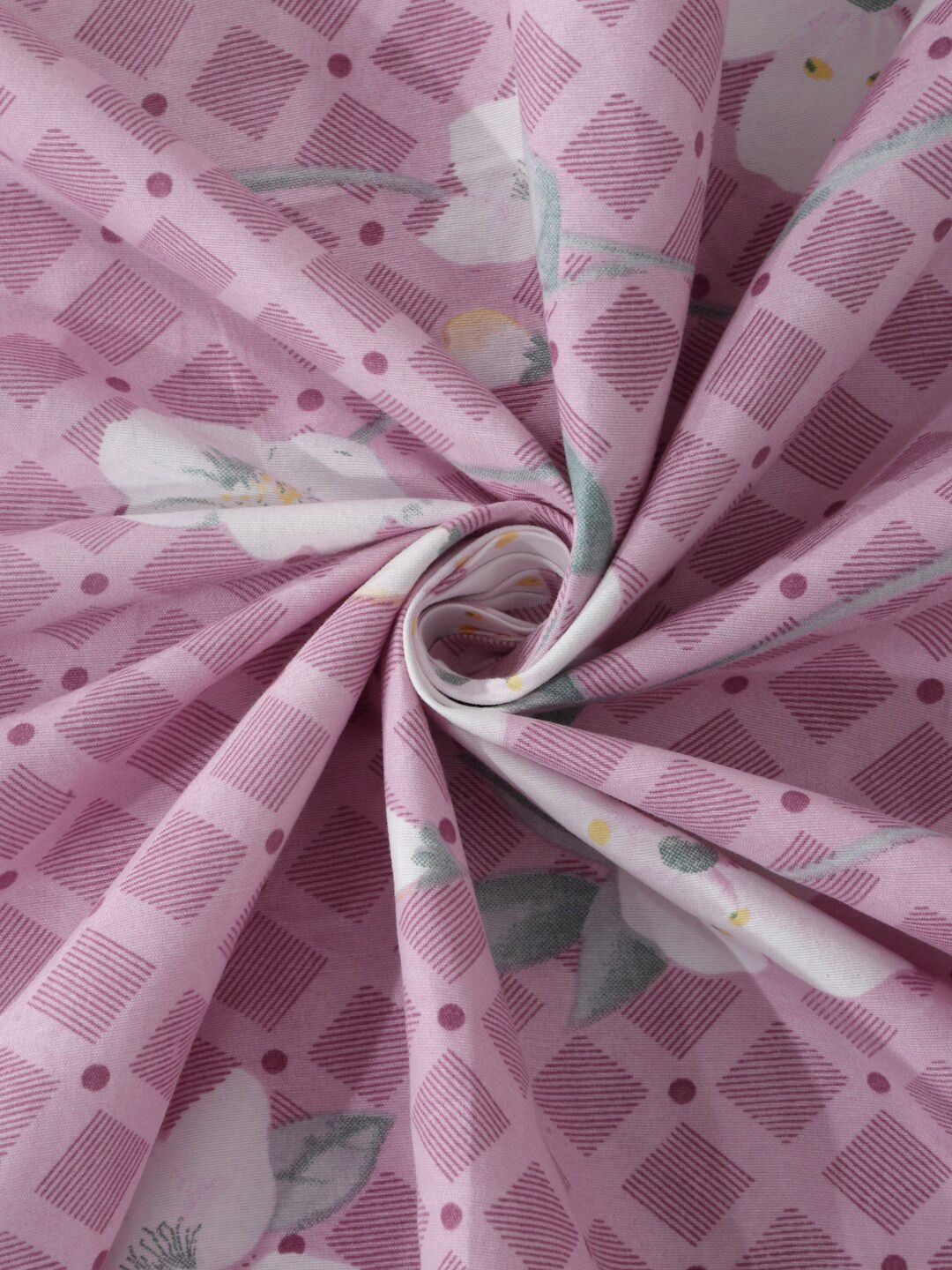 KLOTTHE Purple Floral Cotton 300 TC Fitted King Fine Bedsheet with 2 Pillow Covers-98 x 89 inches