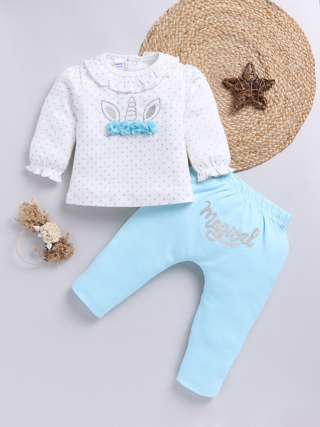 Moms Love Girls Pure Cotton Printed Top with Trousers