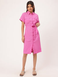 DressBerry Crinkle Chic Tie-Up Shirt Dress
