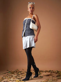 SASSAFRAS Jacquard Geometric Tweed Tube Top