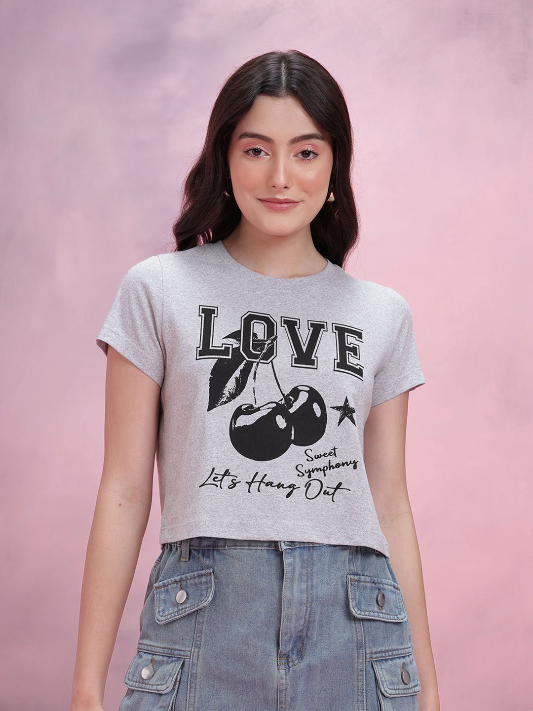 DressBerry Women Typography Printed Crop T-shirt