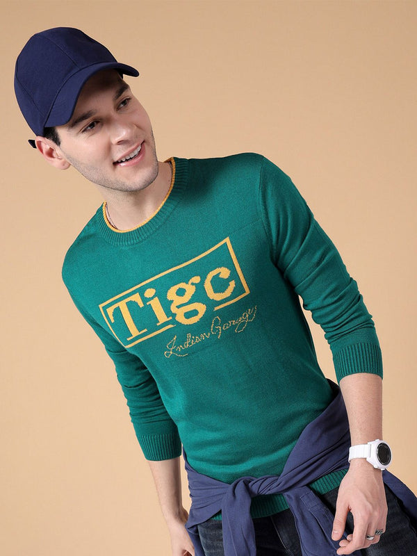 The Indian Garage Co Typography Printed Long Sleeves Acrylic Pullover Sweater