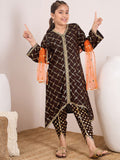 pspeaches Girls Checked V-Neck A-Line Kurta with Dhoti Pants & Dupatta