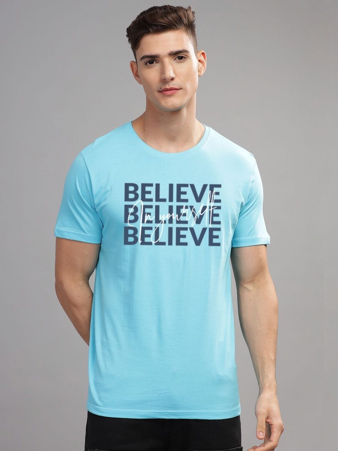 ADRO Men Typography Printed Applique T-shirt