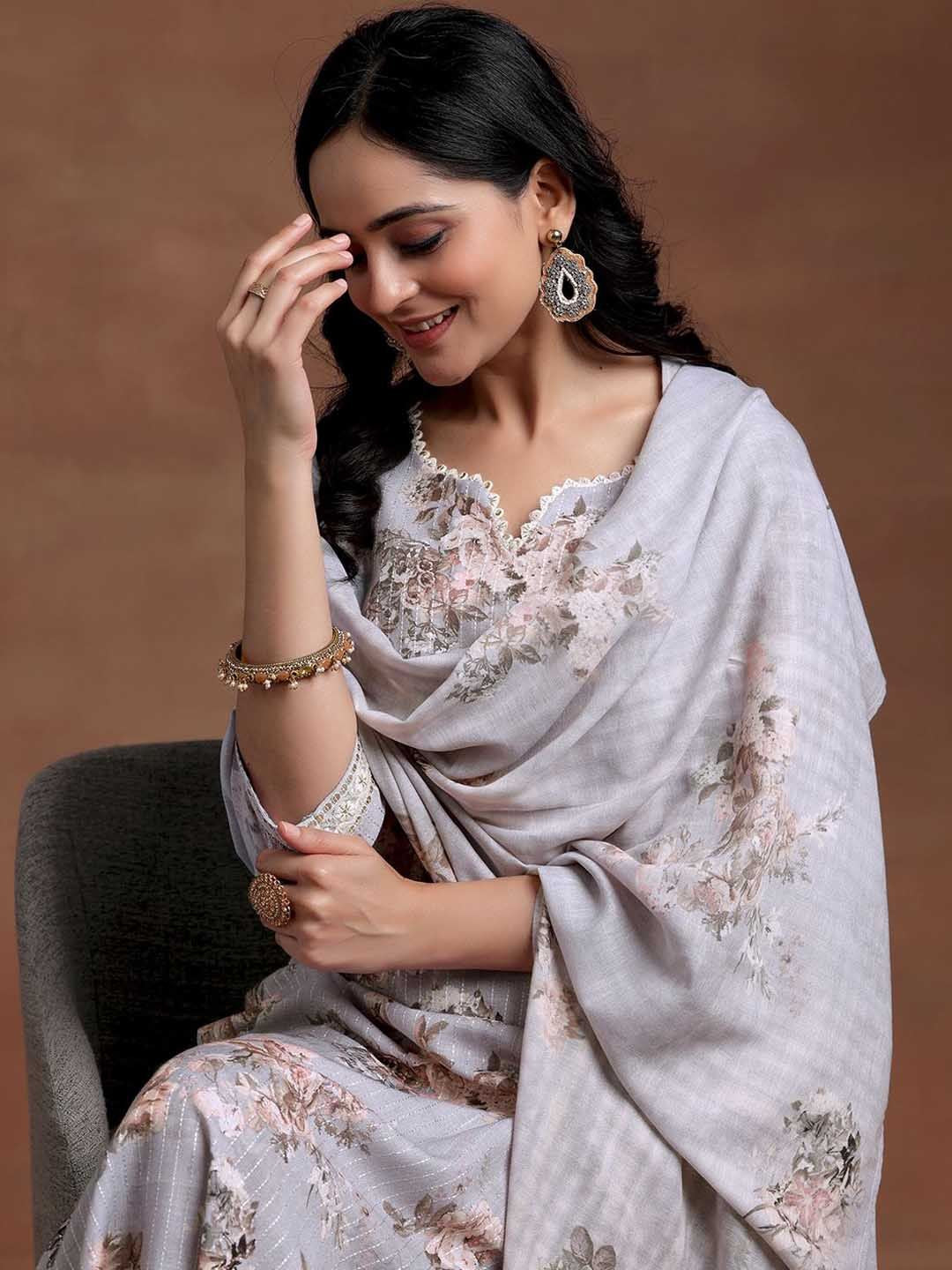 Libas Floral Printed Regular Gotta Patti Kurta with Salwar & With Dupatta