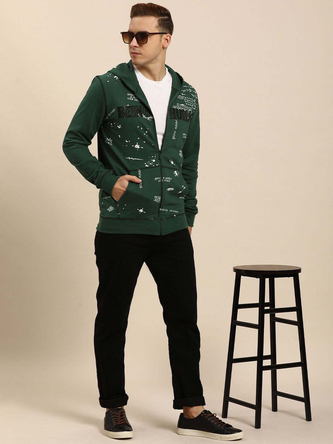 Being Human Men Graphic Printed Hooded Front-Open Sweatshirt