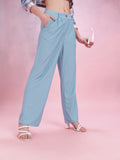 DressBerry Women Geometric Textured Pleated Detail Flared Fit Wide Leg Trousers