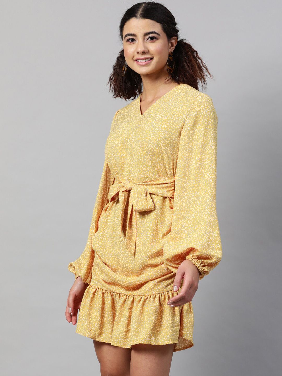STREET 9 Woman Yellow Georgette Drop-Waist Dress