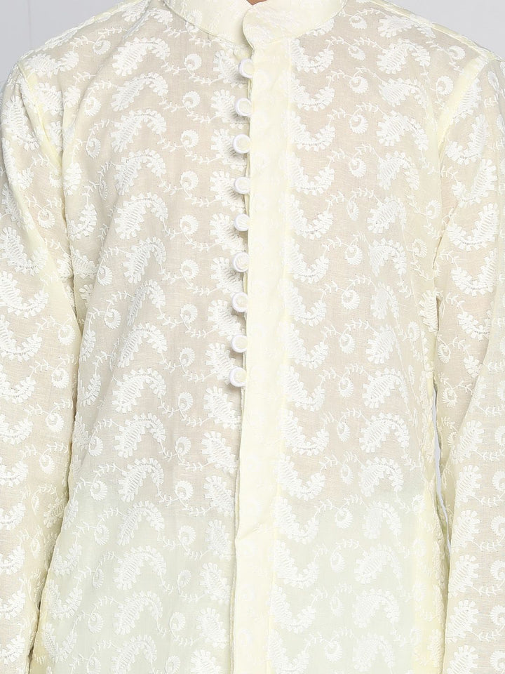 VASTRAMAY Boys Yellow & White Self Design Kurta with Pyjamas