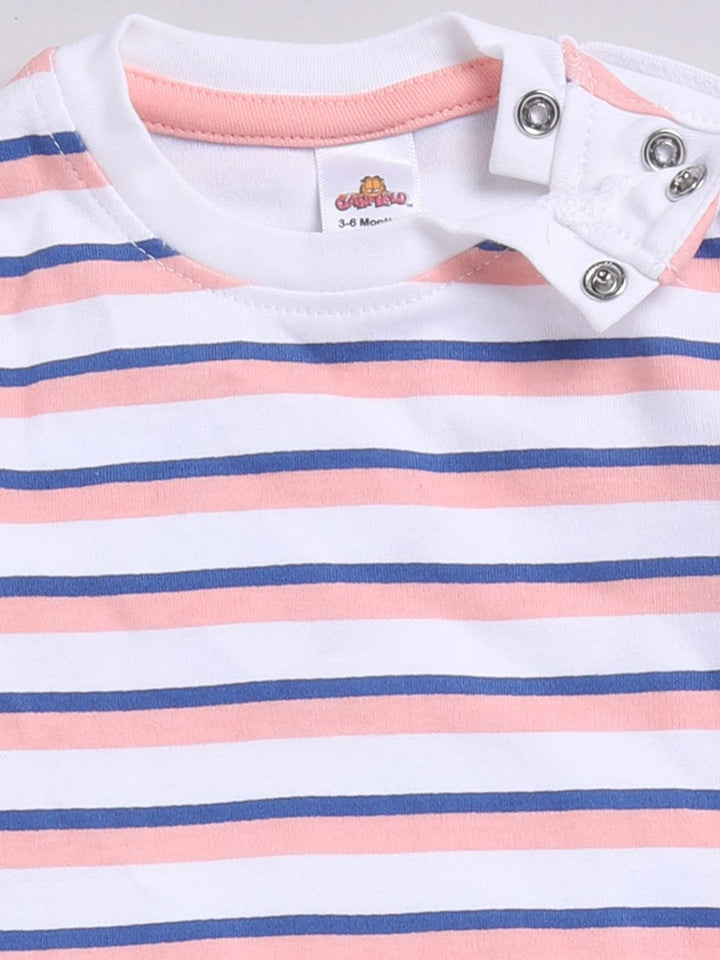 Moms Love Infants Boys Pure Cotton Applique Detail Dungaree With Striped T-Shirt