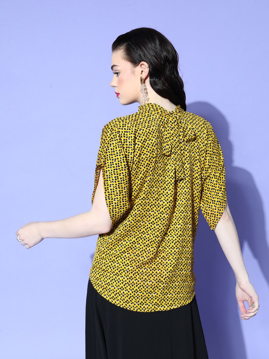 Berrylush Yellow & Black Animal Print Extended Sleeves Top