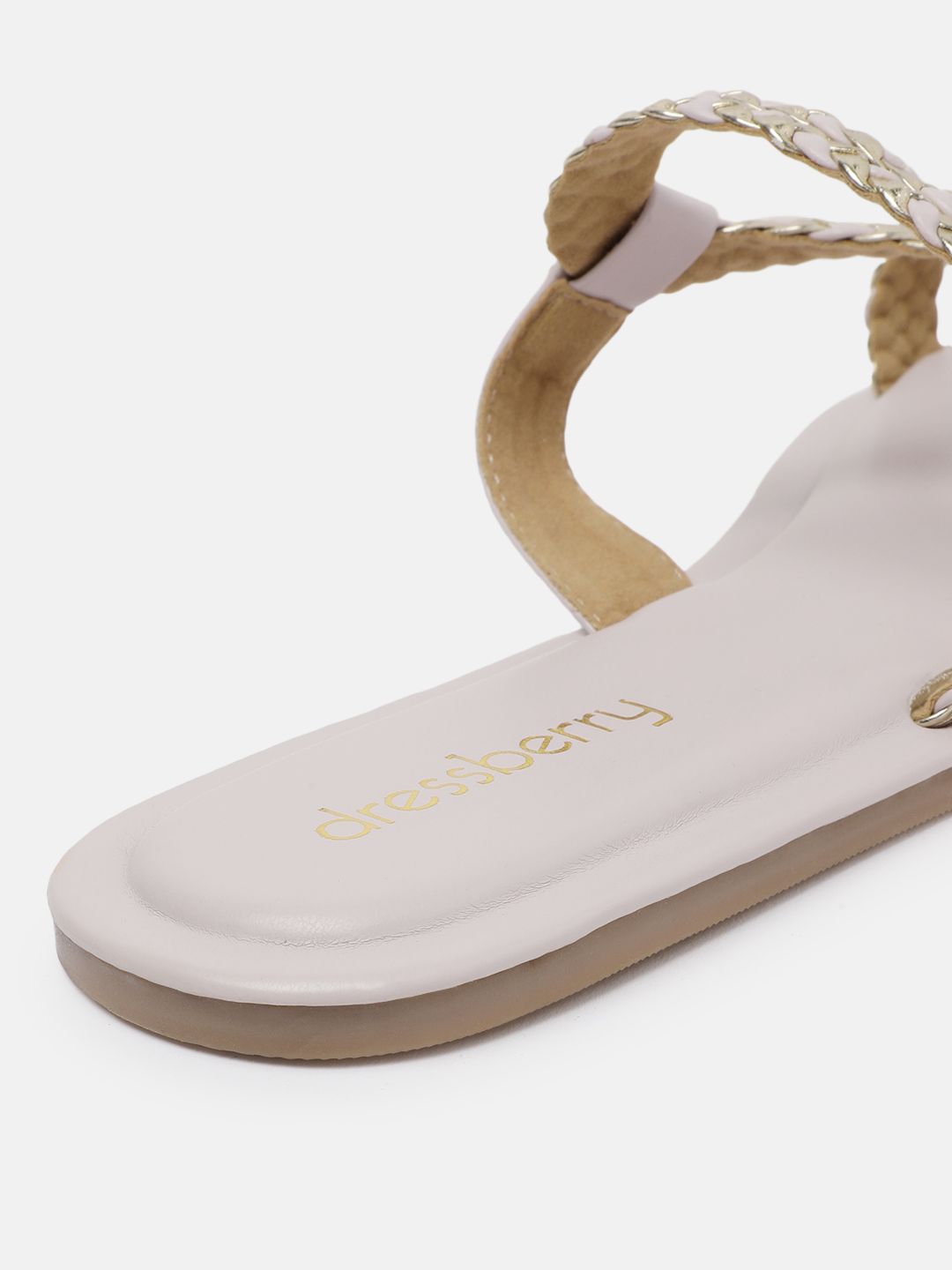 DressBerry Women Braided Striped Open- Toe Flats