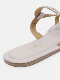 DressBerry Women Braided Striped Open- Toe Flats