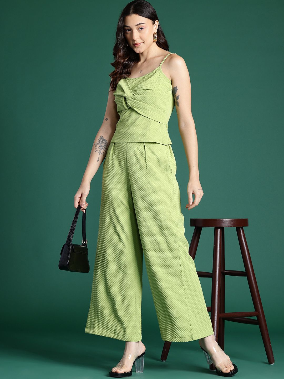 DressBerry Twisted Detail Textured Top and Trousers Co-Ord Set