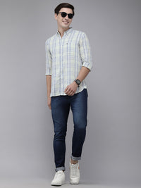 THE BEAR HOUSE Men Cream-Coloured Tartan Checked Pure Cotton Slim Fit Casual Shirt
