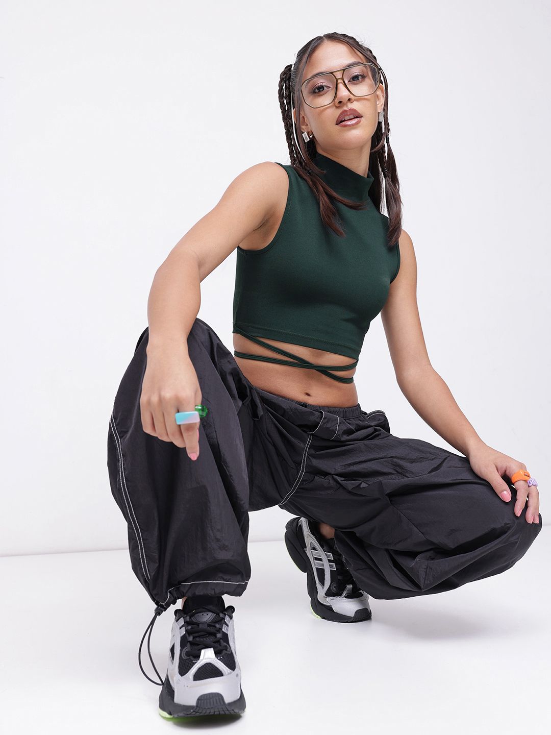 DressBerry Artistic Tie-Up Crop Fitted Top