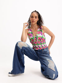 DressBerry Colour Pop Tie-Up Neck Smocked Top