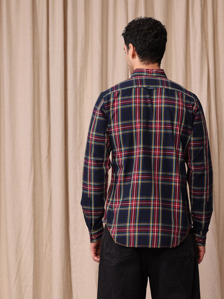 Mr Bowerbird Men Tailored Fit Tartan Checks Opaque Pure Cotton Casual Shirt