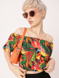 DressBerry Aloha Paradise Tropical Bardot Crop Top
