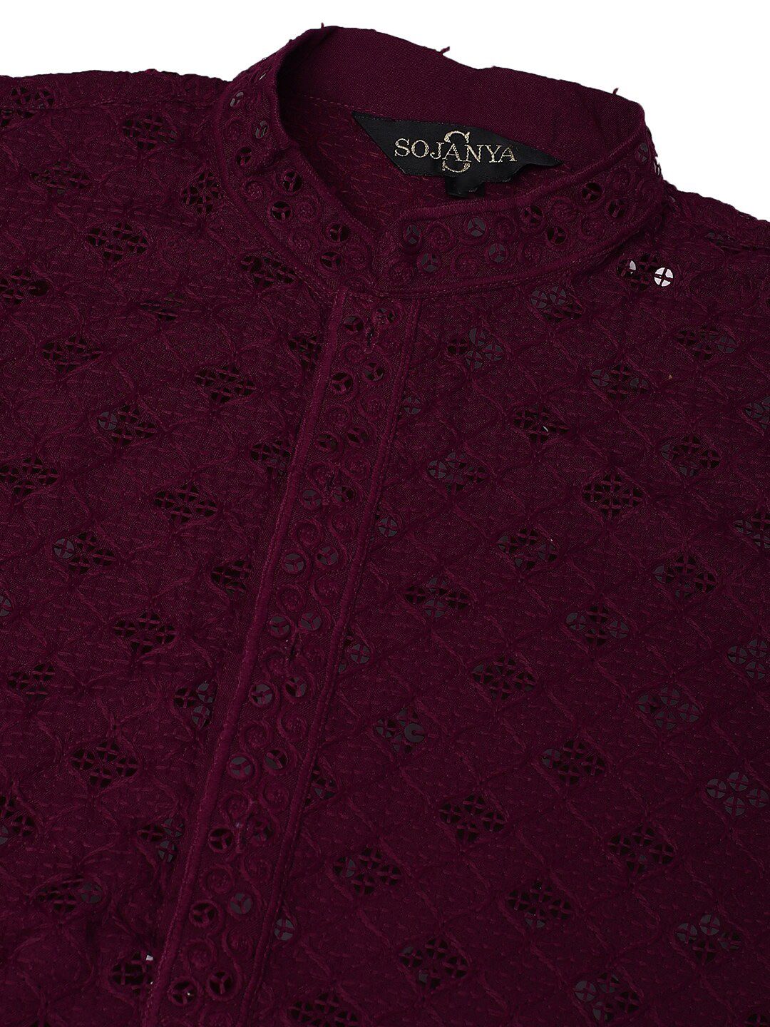 SOJANYA Embellished Mandarin Collar Pure Cotton Kurta