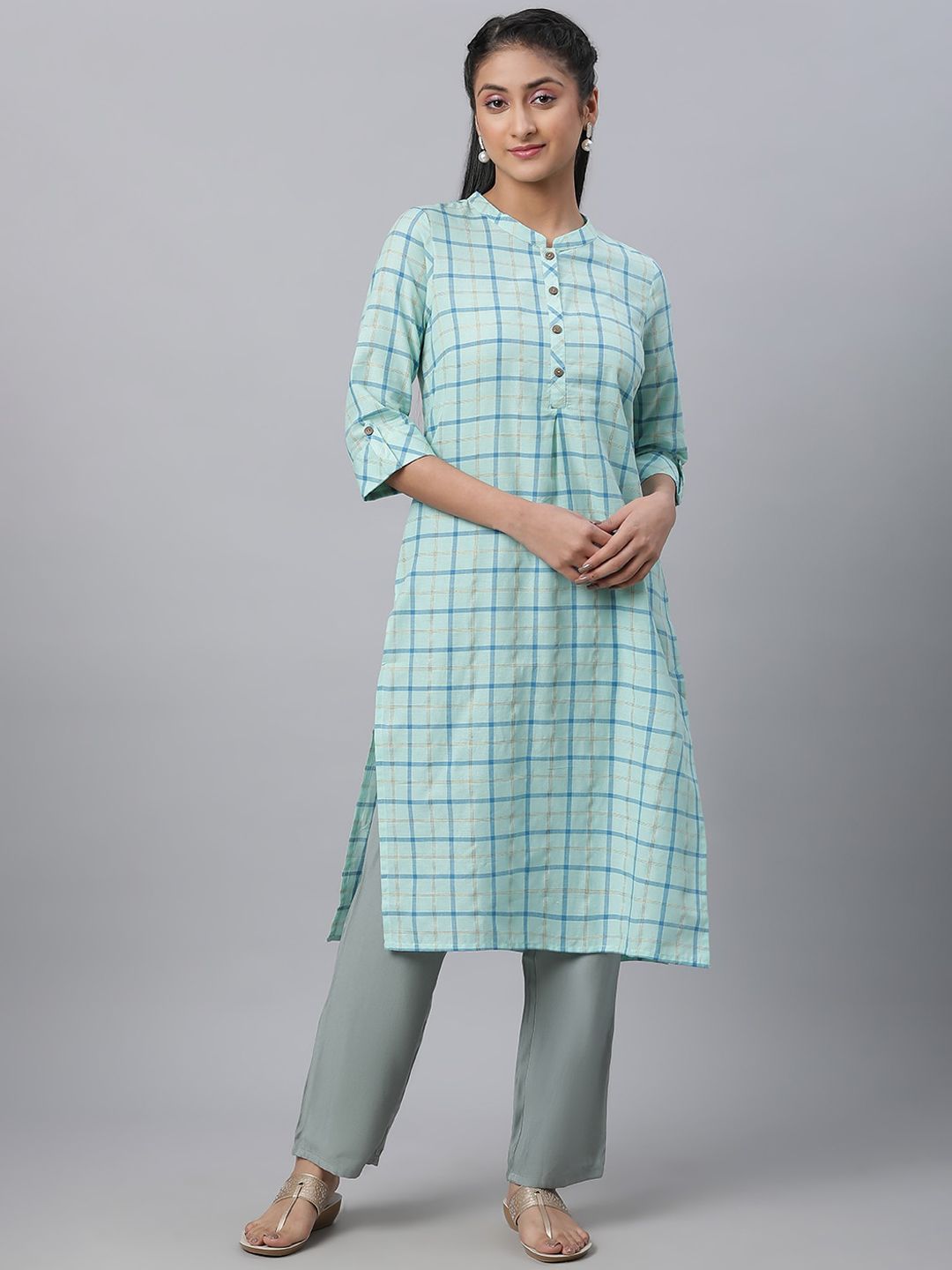 AURELIA Checked Straight Pure Cotton Kurta