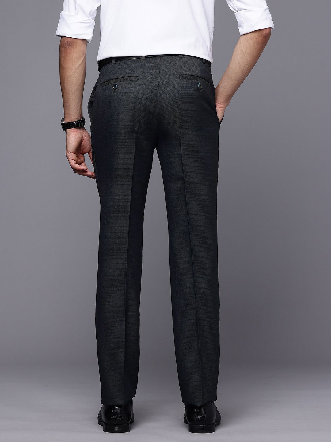 Raymond Men Self Design Textured Slim Fit Formal Trousers