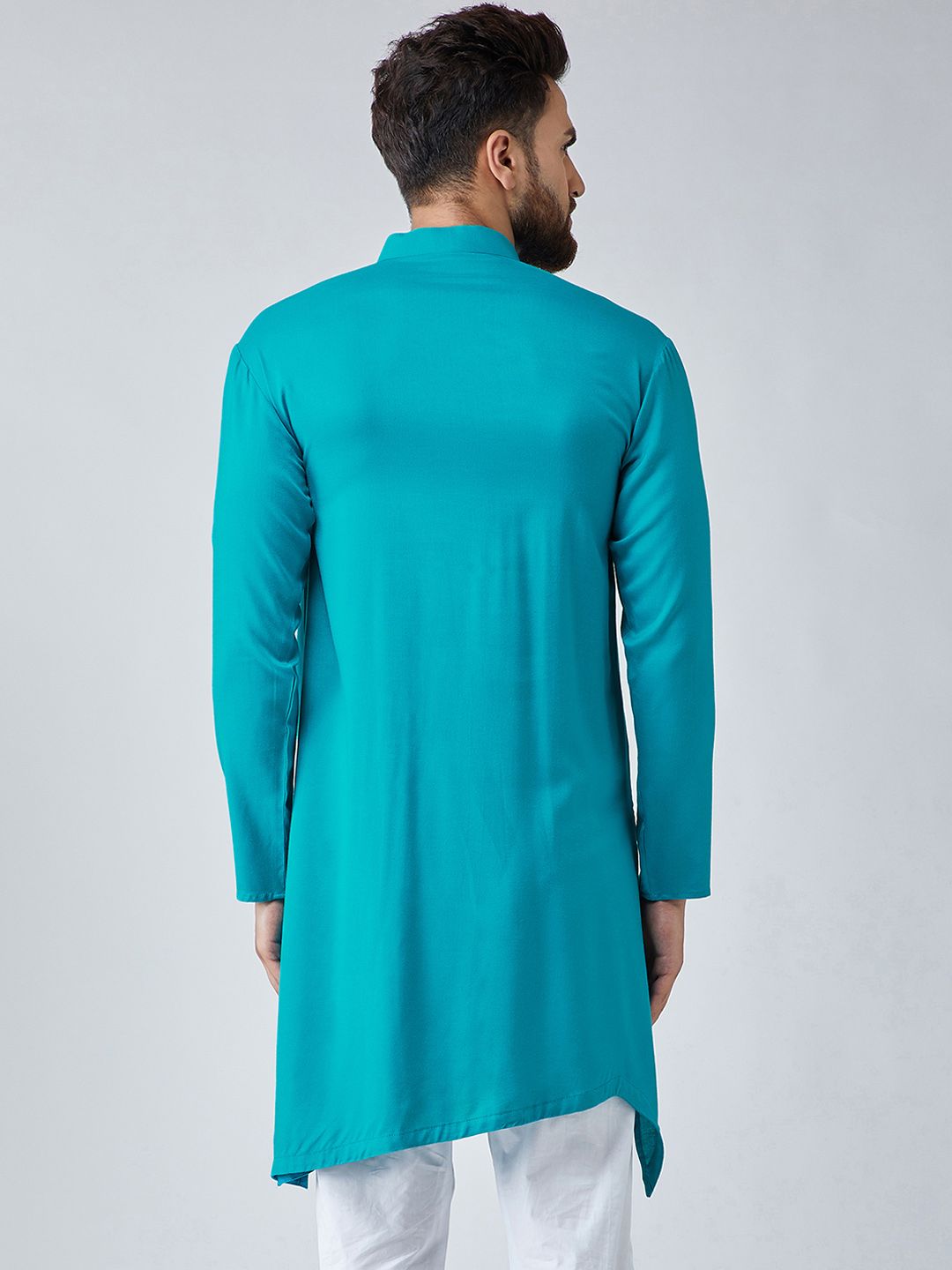 SOJANYA Men Turquoise Blue Solid Kurta Lurus