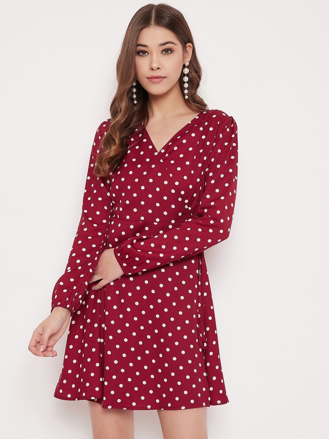 Berrylush Women Red Printed Wrap Dress