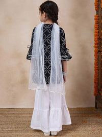 pspeaches Girls Ethnic Motifs Printed Flared Sleeves Straight Kurta With Sharara & Dupatta