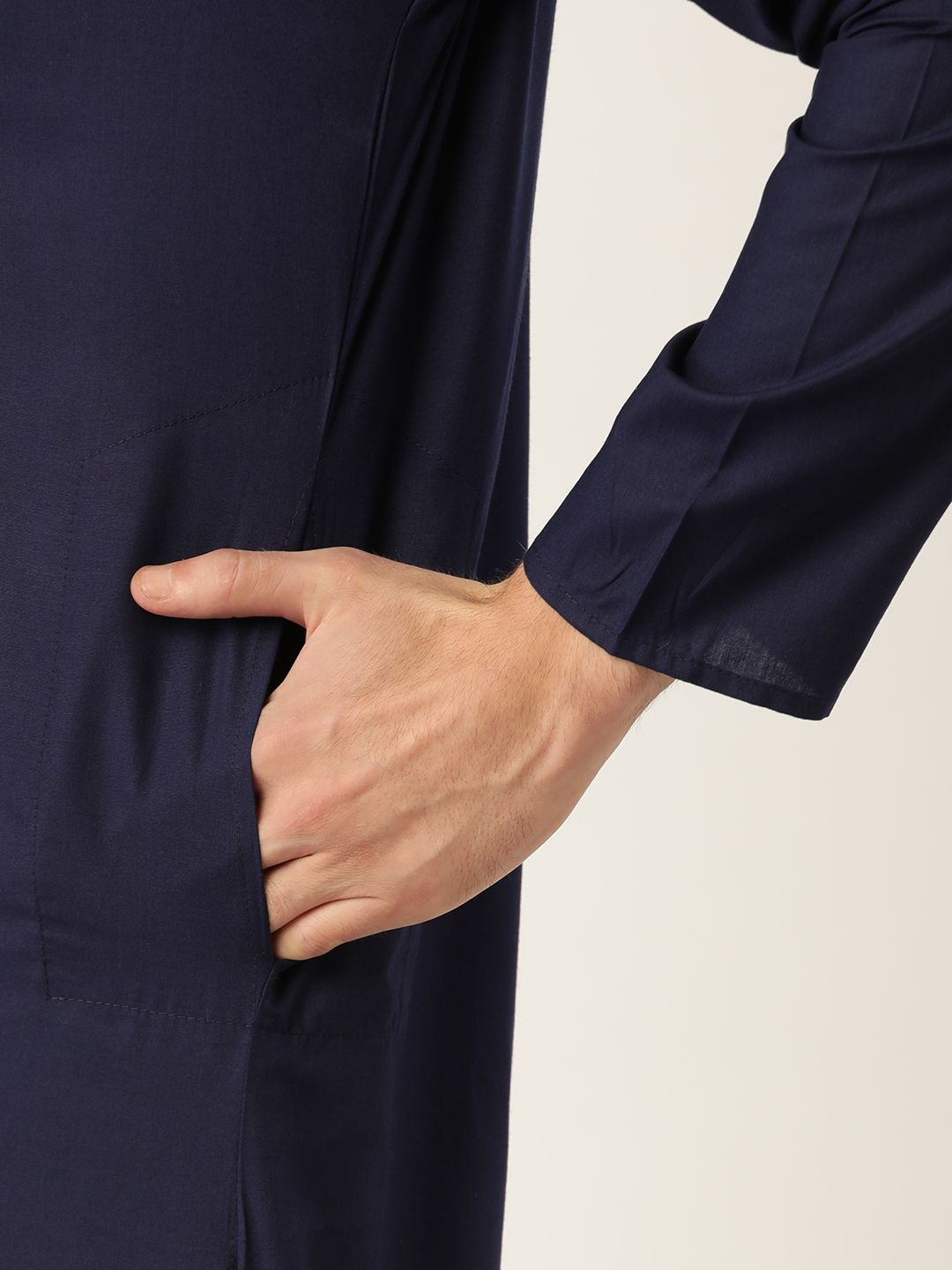 SOJANYA Men Navy Blue Solid Asymmetric Straight Kurta