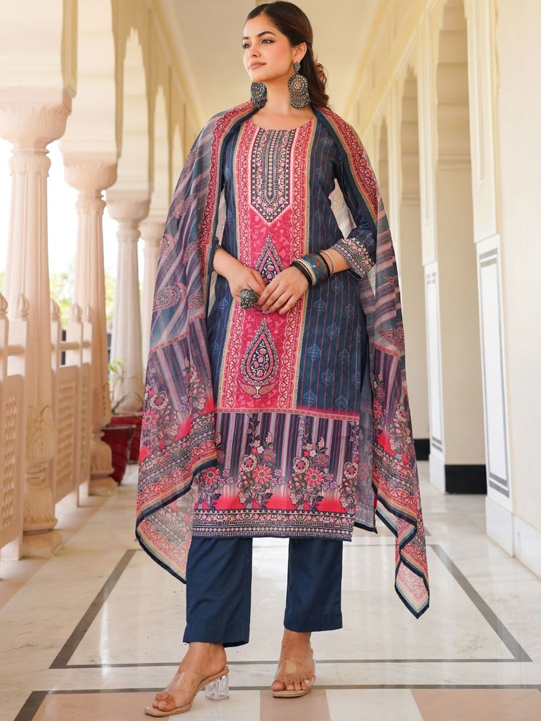 KALINI Women Ethnic Motifs Printed Regular Kurta with Trousers & With Dupatta