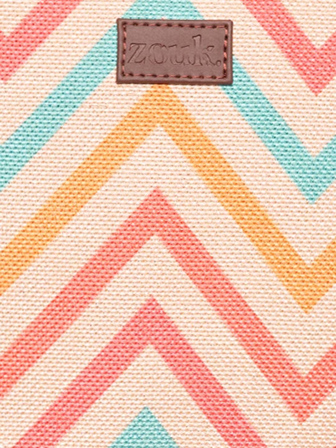 ZOUK Beige Geometric Printed Jute & Leather Structured Laptop Shoulder Tote Bag