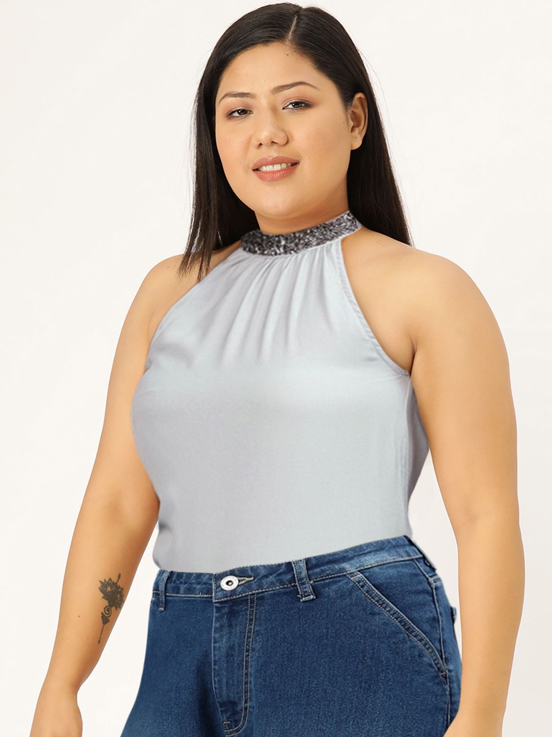 STREET 9 Grey Round Neck A-Line Top