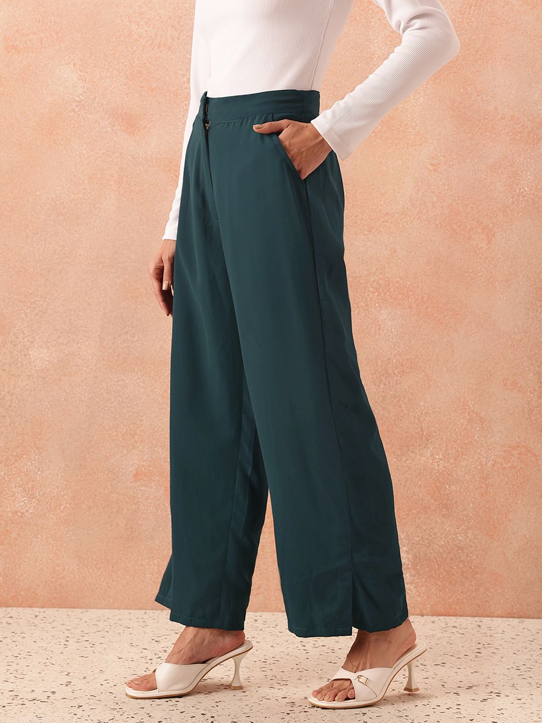 all about you Women Mid-Rise Flared Fit Semi-Formal Parallel Trousers
