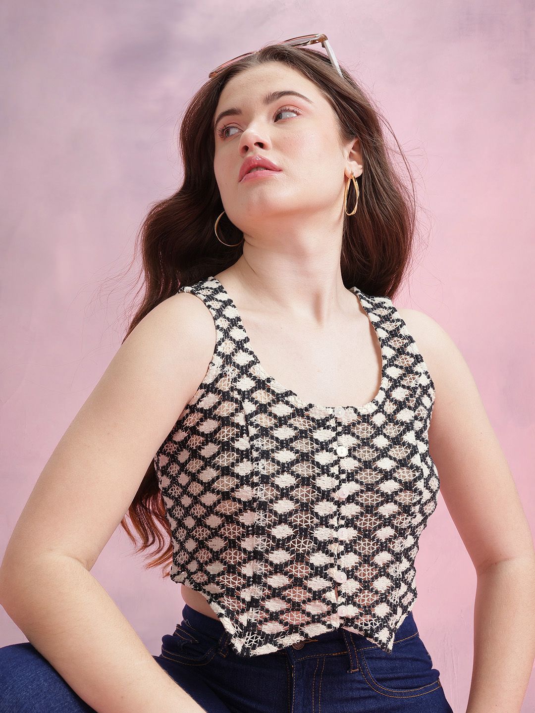 DressBerry Open Knit Crochet Waistcoat-Style Vest Top