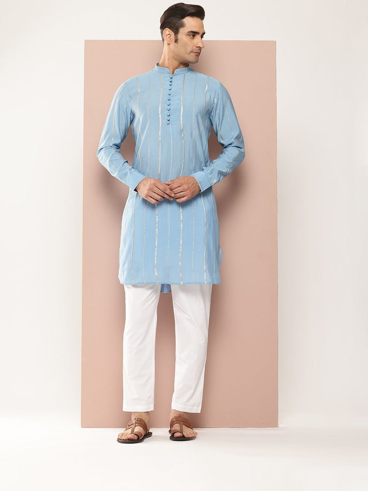See Designs Embroidered Sequinned Chanderi Silk Kurta with Pyjamas