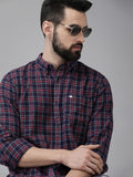 THE BEAR HOUSE Men Navy Blue & Maroon Slim Fit Checked Flannel Cotton Casual Shirt