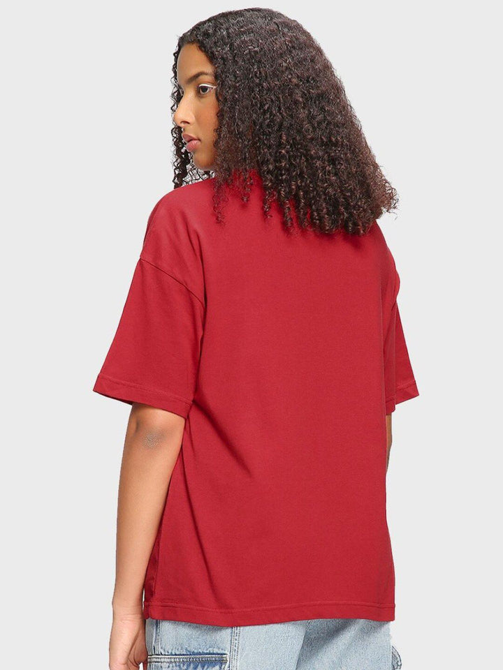 Bewakoof  Red Graphic Printed Cotton Oversized Fit T-shirt
