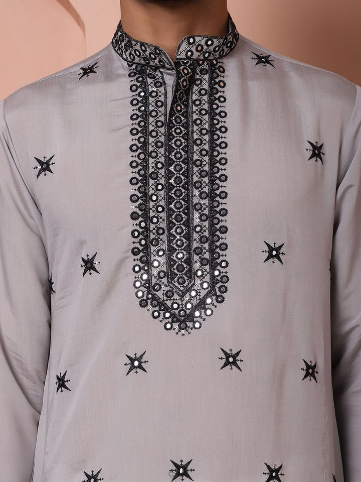 Jompers Embroidered Mandarin Collar Long Sleeves Kurta with Salwar & Dupatta