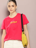 DILLINGER Women Typography Printed Embossed Oversized T-shirt