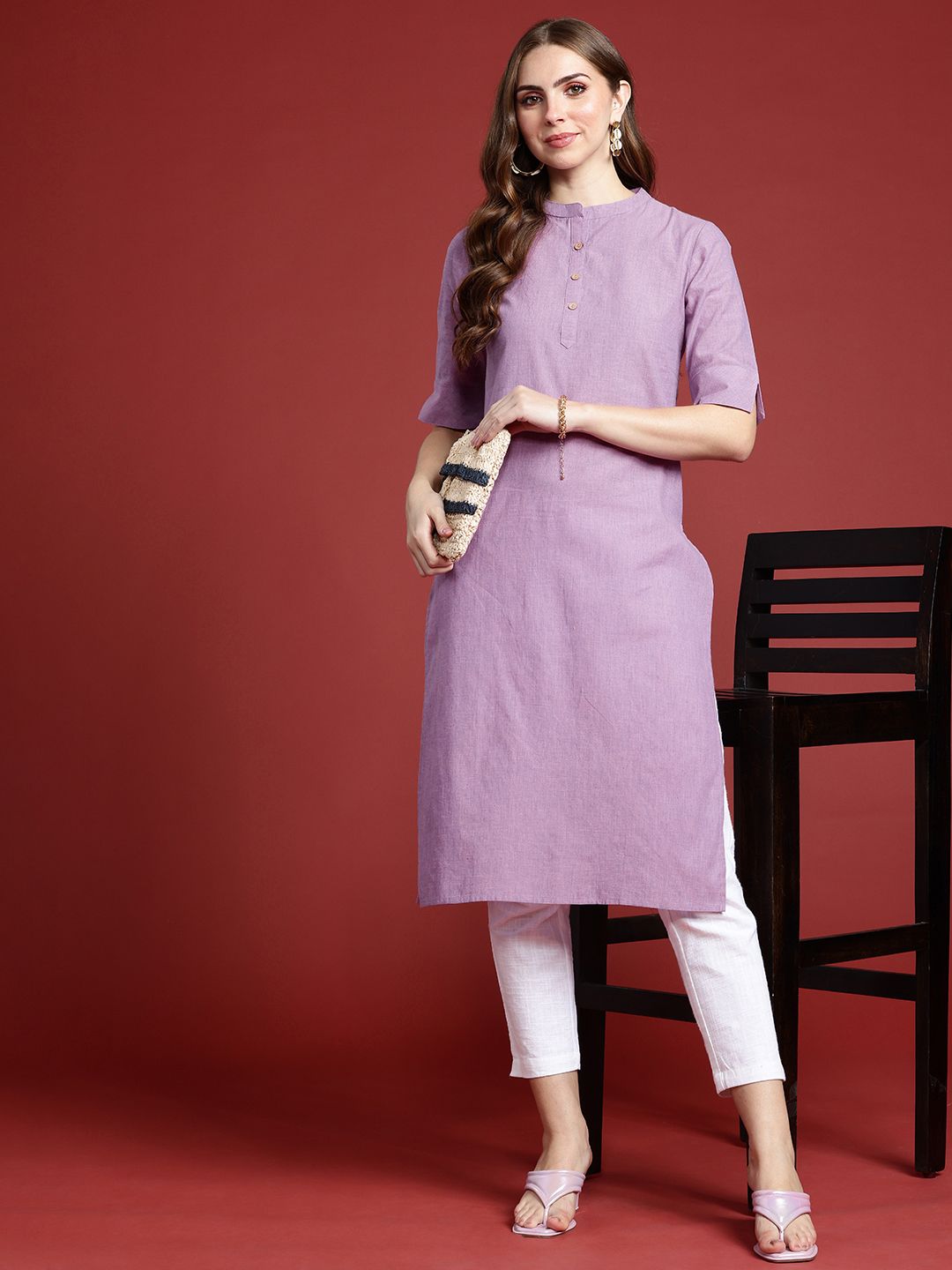 Anouk Wanita Kapas Tulen Lurus Kurta