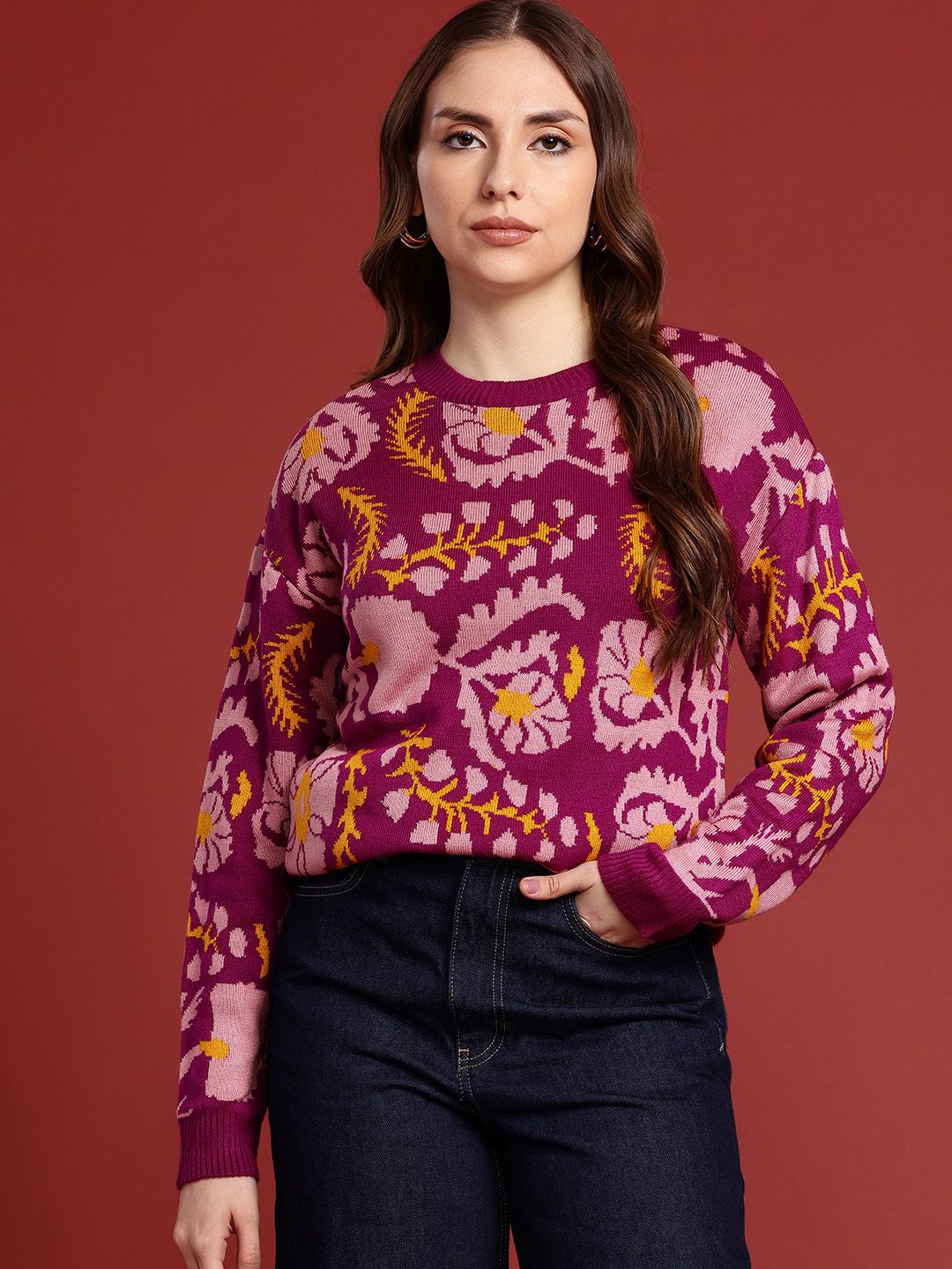 all about you Floral Self Design Pullover